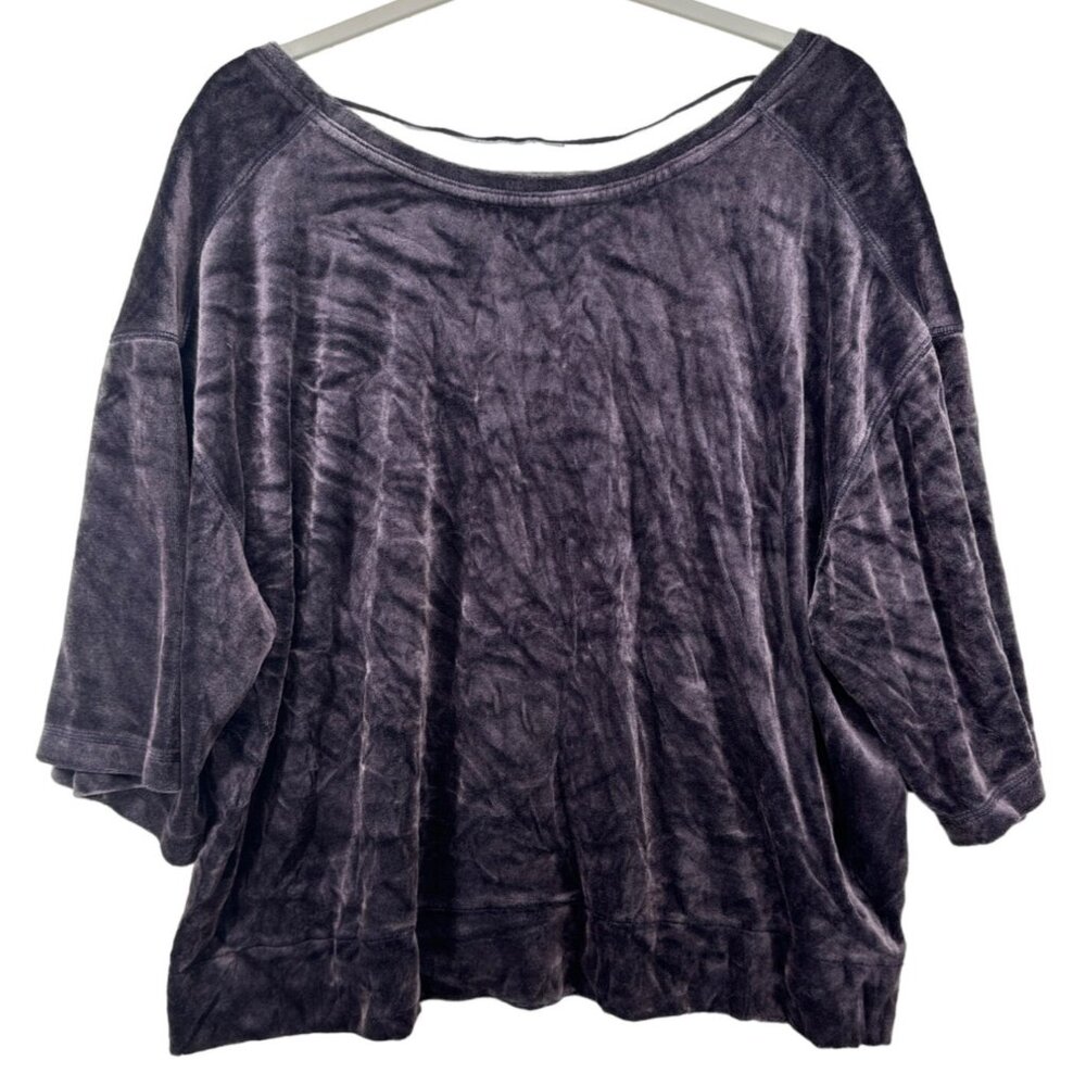 We the Free Womens Top Sz M Valerie Crushed Velvet Plum Purple SS Scoop Back